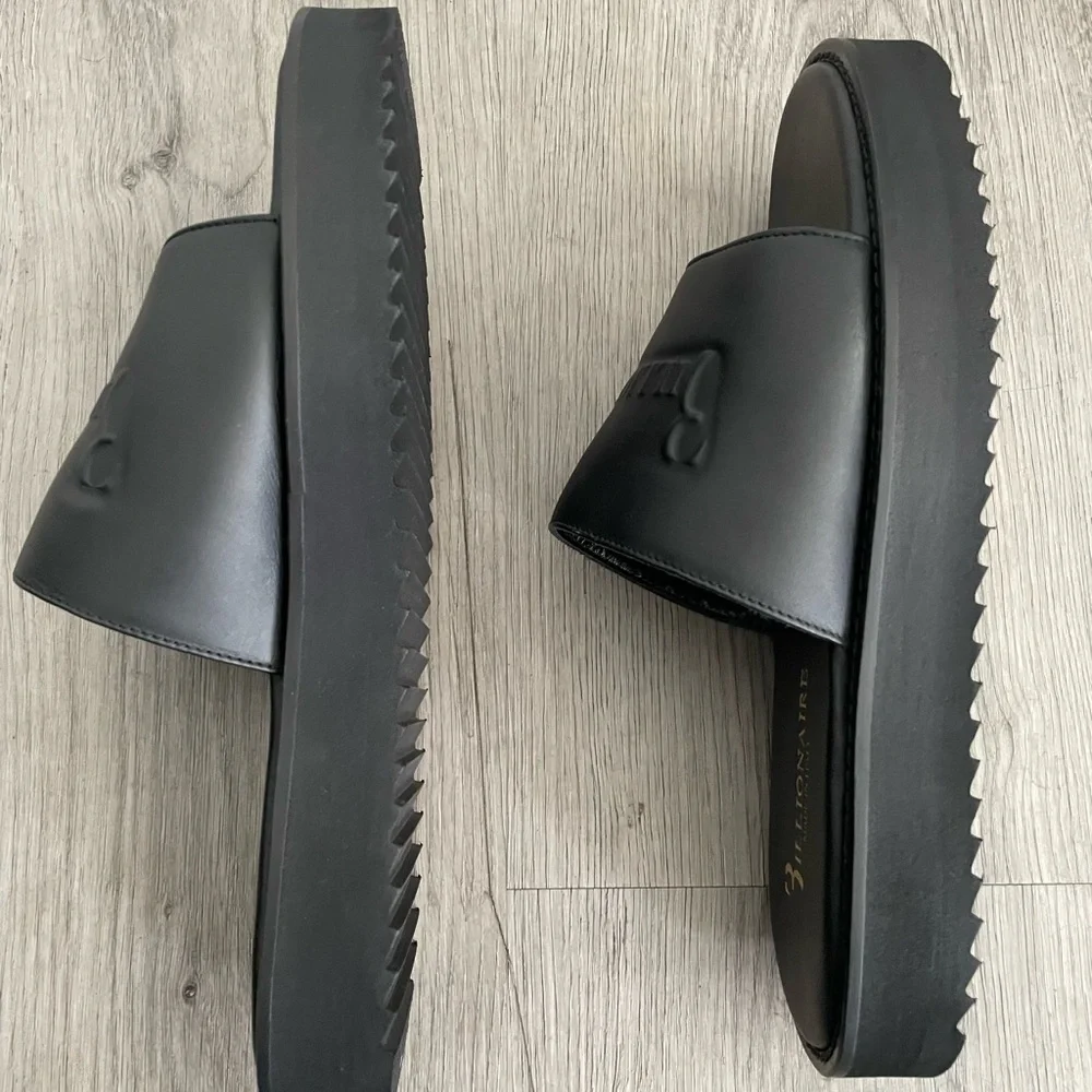 Billionaire Leather Flat Slide Sandals Black size 41 Casual Quiet Luxury
